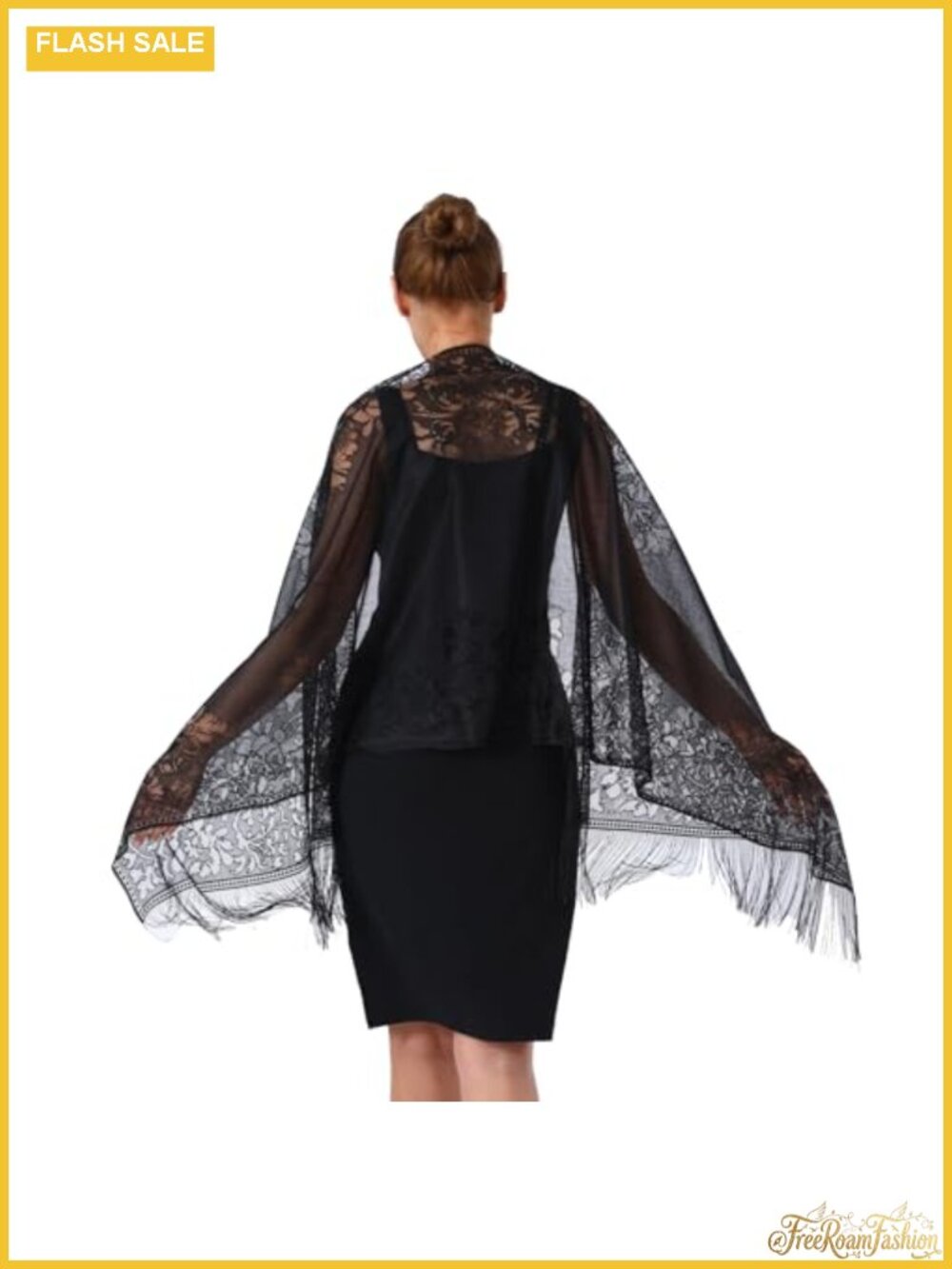 Lace Floral Crochet Shawl Wrap with Fringe for Wedding Bride